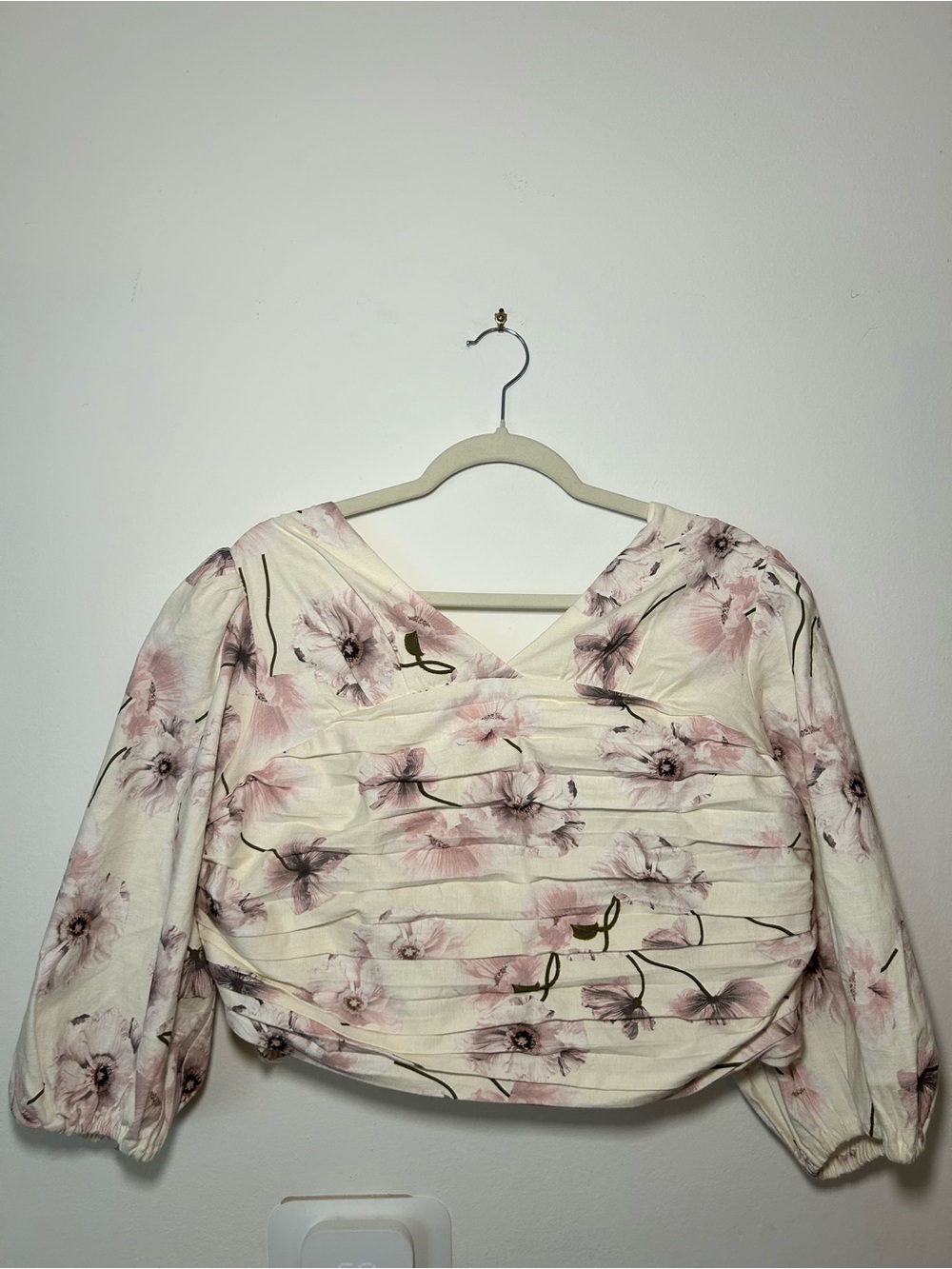 Expread XL Puff Sleeve Top - Cream & Blush floral